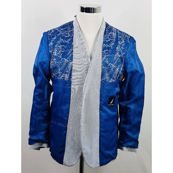 Nautica 38S Seersucker Sport Coat Cotton Blend Blue White Striped Two Button - Picture 7 of 8